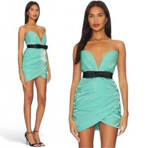 Superdown Lexi Sweetheart Mini Dress in Teal Size XS NWT Mermaid Blue Bow